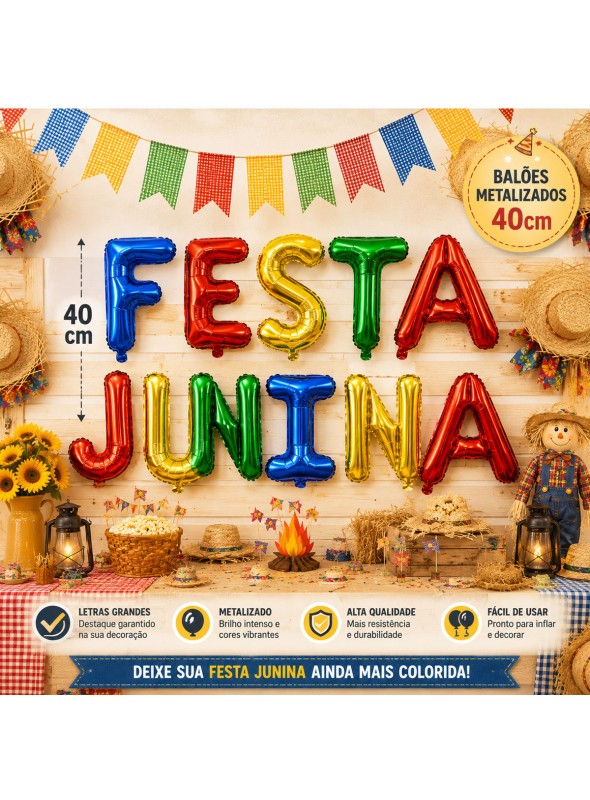 Balão Metalizado Festa Junina Colorido 16 Pol 40cm Decoração