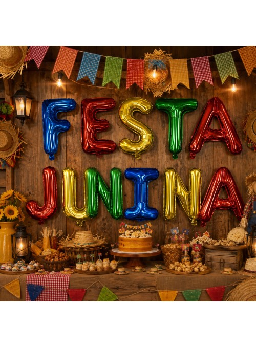 Balão Metalizado Festa Junina Colorido 16 Pol 40cm Decoração
