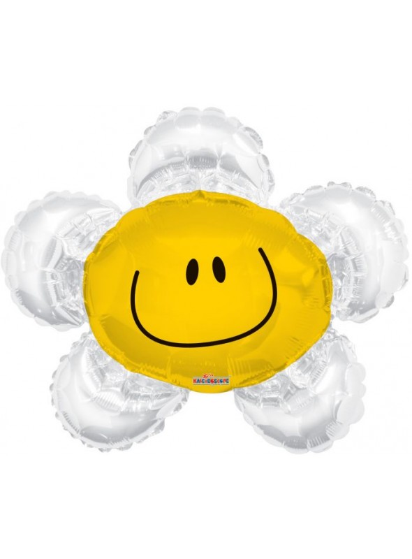 Balão Metalizado Flor Sorridente Branco – 1 unidade