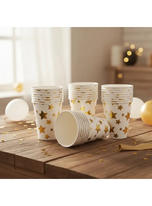 Copo De Papel Estrelas Dourada Metalizada 230ml 8 Un Festa
