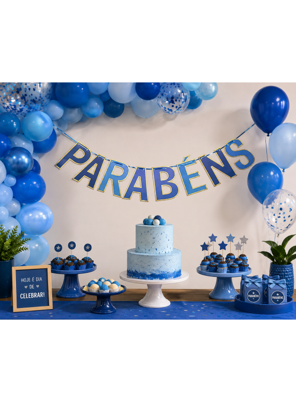 Faixa Decorativa Parabéns Azul 2 Metros Decoração Silver Festas