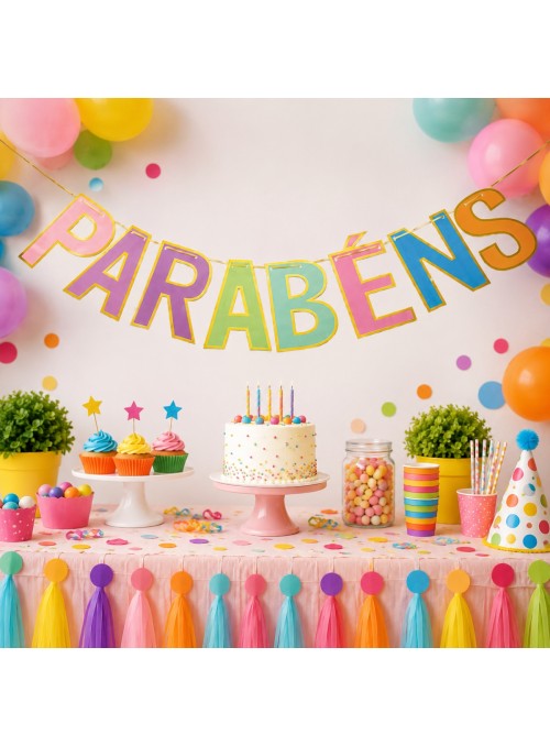 Faixa Decorativa Parabéns Colorida 2 Metros Decoração Silver Festas