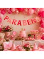 Faixa Decorativa Parabéns Rosa 2 Metros Decoração Silver Festas