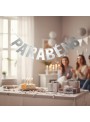Faixa Decorativa Parabéns Prata 2 metros Decoração Silver Festas