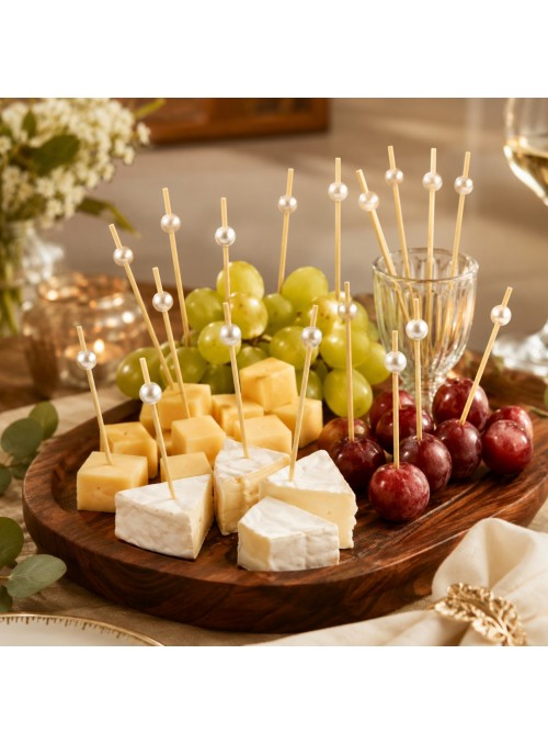 Palitos de Bambu para Petiscos Bolinhas Peroladas 12cm Silver Festas 20 unidades