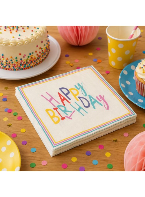 Guardanapo de Papel Folha Dupla Happy Birthday Colorido 33cmx33cm Silver Festas 20 Unidades