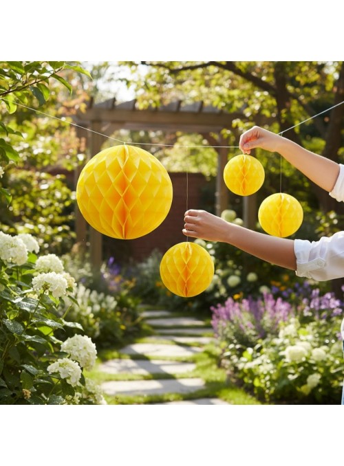Enfeite Globo Colmeia Amarelo 3 Und Decoração Festa