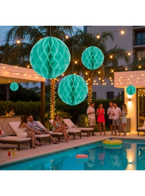 Enfeite Globo Colmeia Azul Piscina 3 Und Decoração Festa