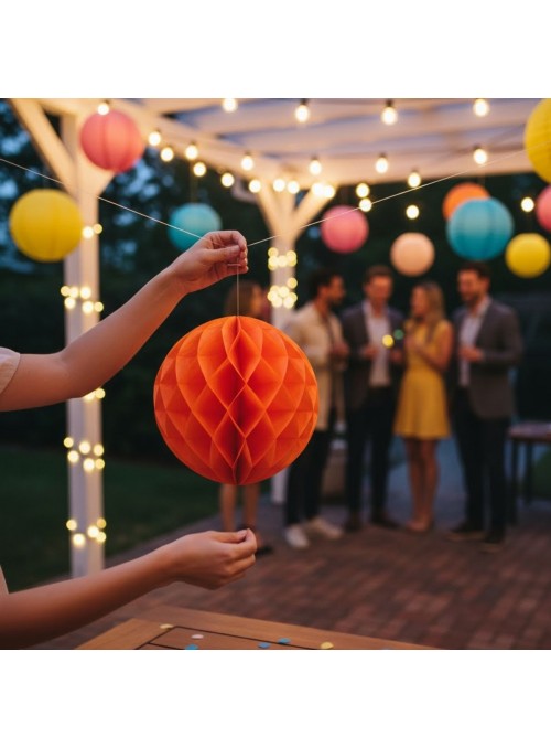 Enfeite Globo Colmeia Laranja 3 Und Decoração Festa