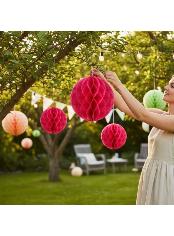 Enfeite Globo Colmeia Pink 3 Und Decoração Festa