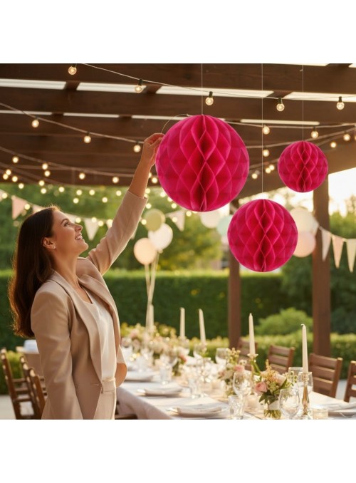 Enfeite Globo Colmeia Pink 3 Und Decoração Festa