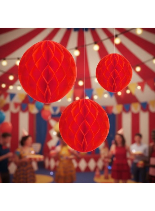Enfeite Globo Colmeia Vermelho 3 Und Decoração Festa