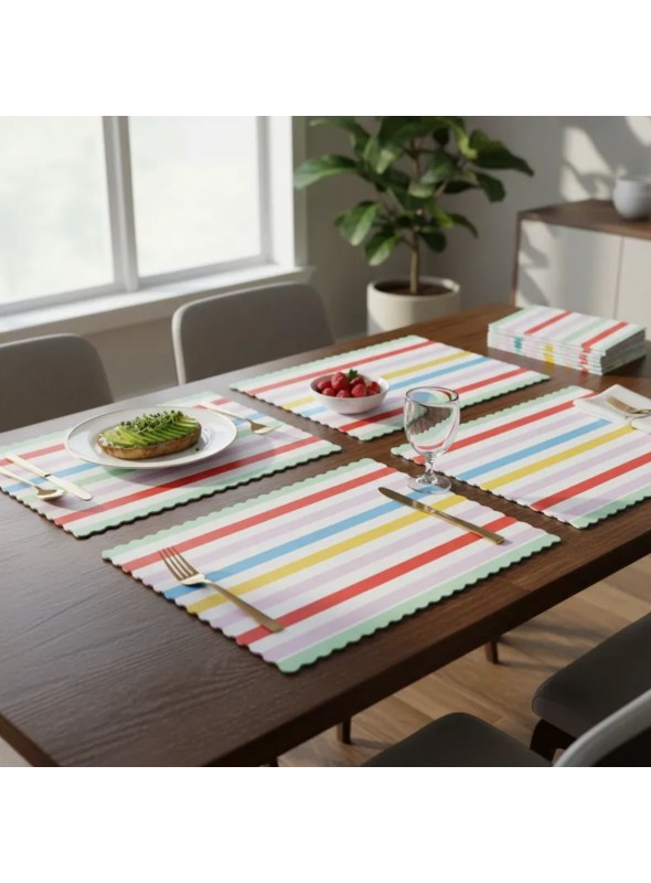 Jogo Americano Listra Multicolorida Reutilizável 5 Unidades Mesa Festa