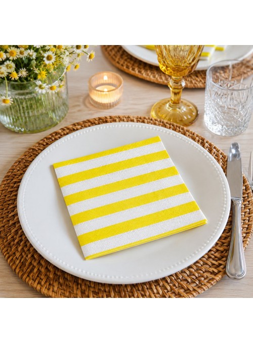 Guardanapo de Papel Listras Amarelo Folha Dupla 33x33 20 Unidades