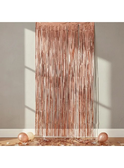 Cortina Metalizada Rose Gold 1m x 2m Decoração de Festa Silver Festas