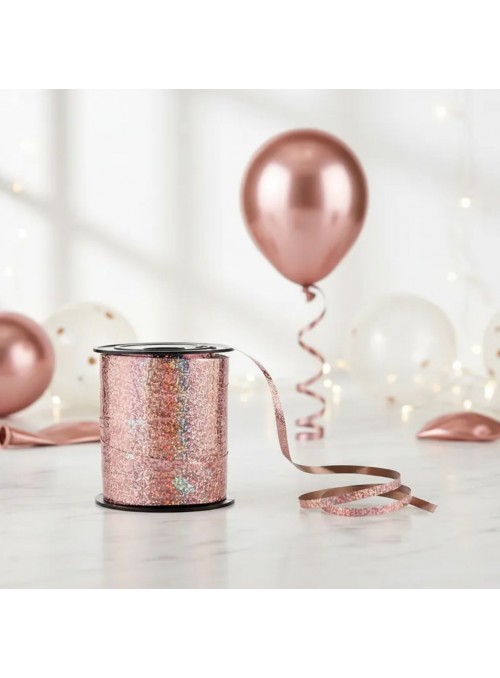Fitilho de Plástico para Balões Rose Gold Holográfico Metalizado 5mmx200m