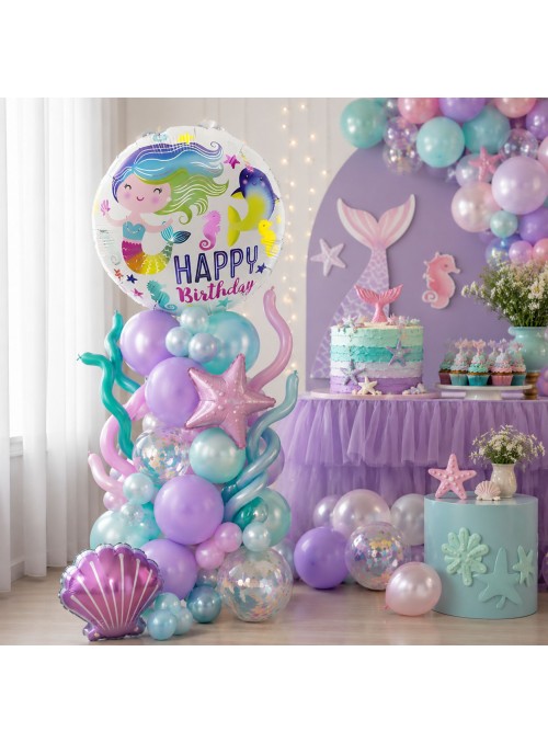 Balão Metalizado Happy Birthday Sereia 18 Pol 45cm Flutua Gás Hélio