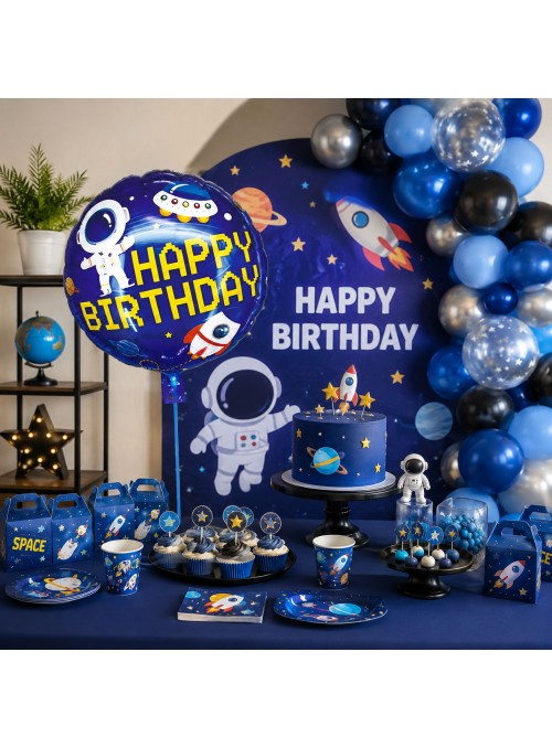 Balão Metalizado Happy Birthday  Astronauta 16 Polegadas 43cm