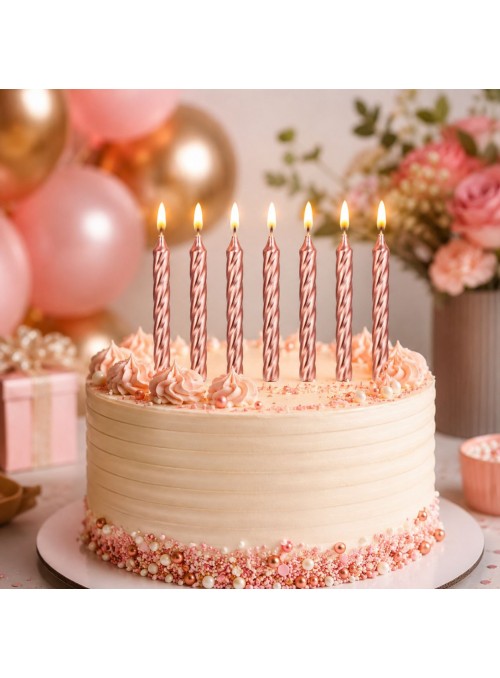 Velas de Bolo Aniversário Espiral Rosé Gold – 8 unidades