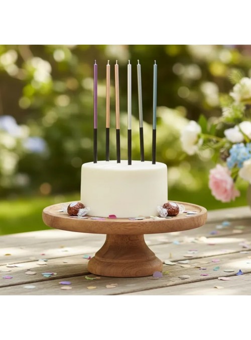 Vela de Aniversário Palito Gigante Metalizada Colorida 15cm Silver Festas 6 Unidades