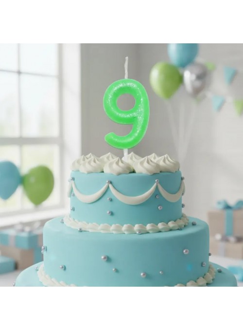 Vela de Aniversário Número 9 Verde Neon 6cm Silver Festas