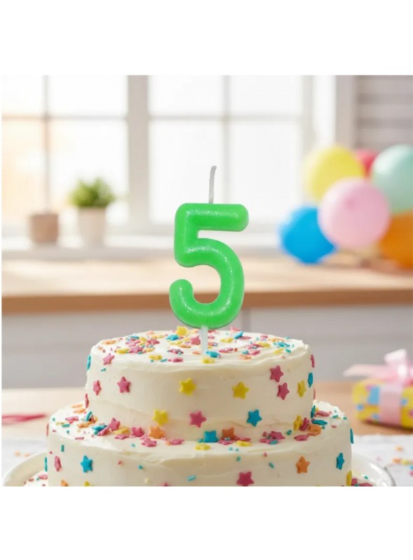 Vela de Aniversário Número 5 Verde Neon 6cm Silver Festas