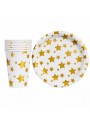 Prato E Copo De Papel Estrelas Dourada Metalizada 8 Und Cada