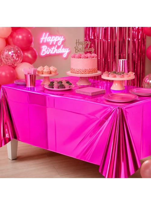 Toalha de Mesa Retangular Rosa Pink Metalizada 137cm x 183cm