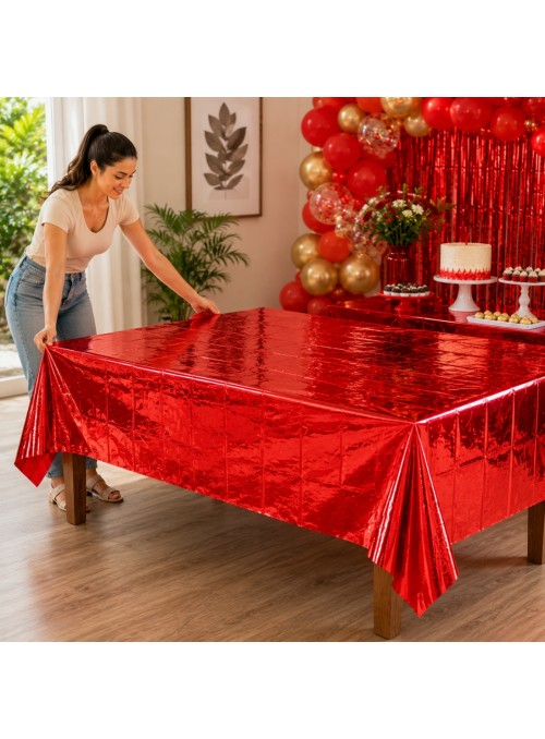 Toalha de Mesa Retangular Vermelha Metalizada 137cm x 183cm