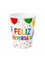 Prato E Copo De Papel Feliz Aniversário Balões 8 Und Cada
