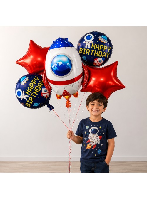 Kit Buquê Balão Metalizado Foguete Vermelho 5 Unidades