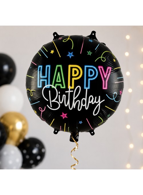 Balão Metalizado Happy Birthday Preto 17 Polegadas 43cm Bam Festas