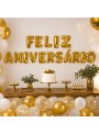 Balão Metalizado Feliz Aniversário Dourado Letras 40cm
