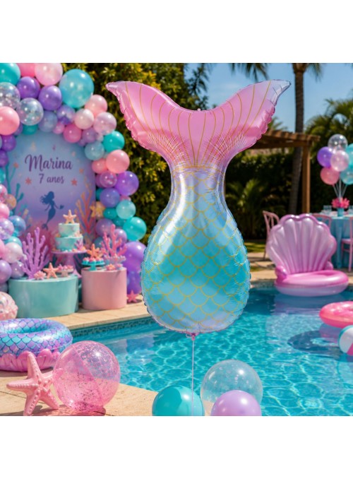 Balão Metalizado Cauda Sereia Candy Fundo Mar 33 Pol 85cm