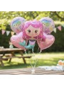 Kit Balões Metalizados Sereia Rosa Happy Bday Com 5 Und