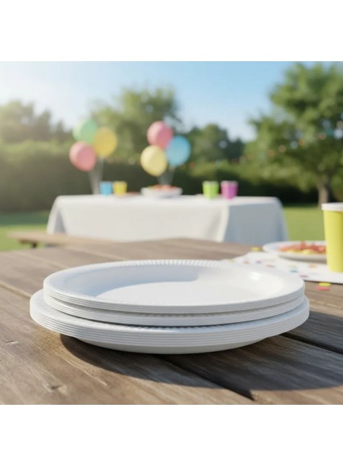 Prato de Plástico Descartável Festa Branco 21cm 10 Unidades