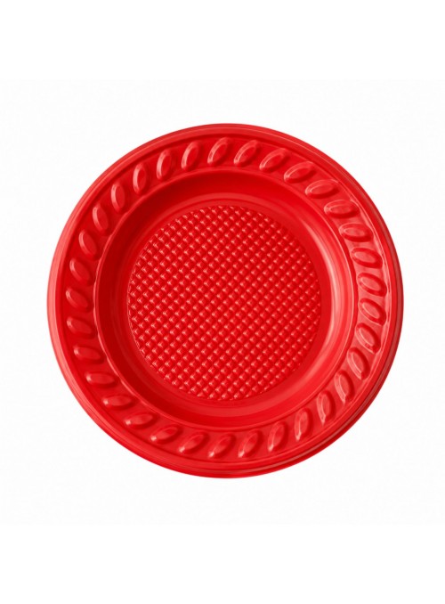 Prato de Plástico Descartável de Festa Vermelho 15cm Junco 10 Unidades