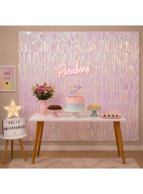 Cortina Metalizada Furtacor 1m x 2m Decoração de Festa Silver Festas