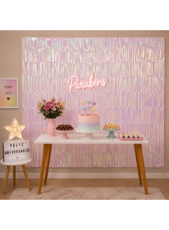 Cortina Metalizada Furtacor 1m x 2m Decoração de Festa Silver Festas