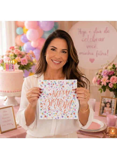 Guardanapo de Papel Happy Birthday Candy 33cm x 33cm Silver Festas 20 Unidades