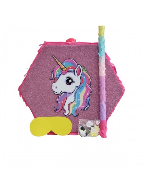 Pinhata Unicórnio Charm Glitter Bastão Máscara Bam Festas