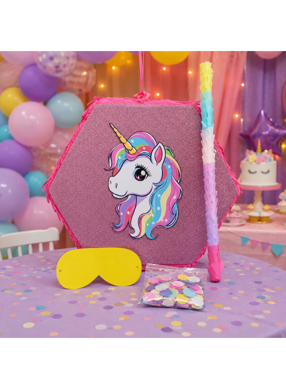 Pinhata Unicórnio Charm Glitter Bastão Máscara Bam Festas