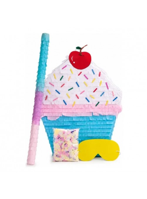 Pinhata Cupcake Com Bastão Máscara E Confetes Bam Festas