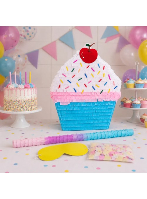 Pinhata Cupcake Com Bastão Máscara E Confetes Bam Festas