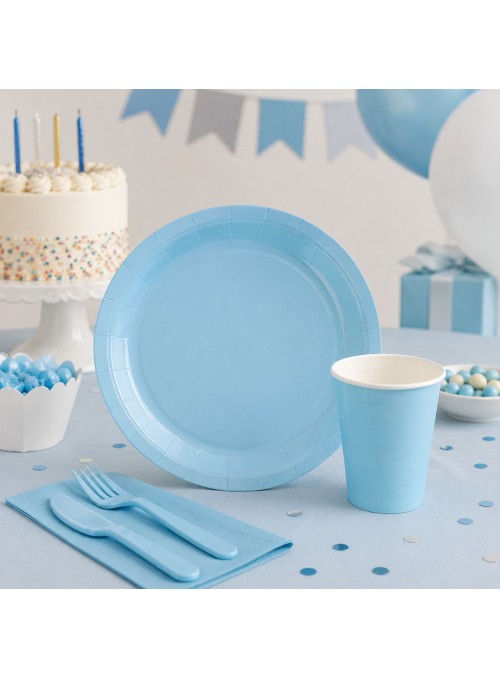 Kit Prato e Copo de Papel Descartáveis de Festa Azul Claro Silver Festas - 10 unidades de cada