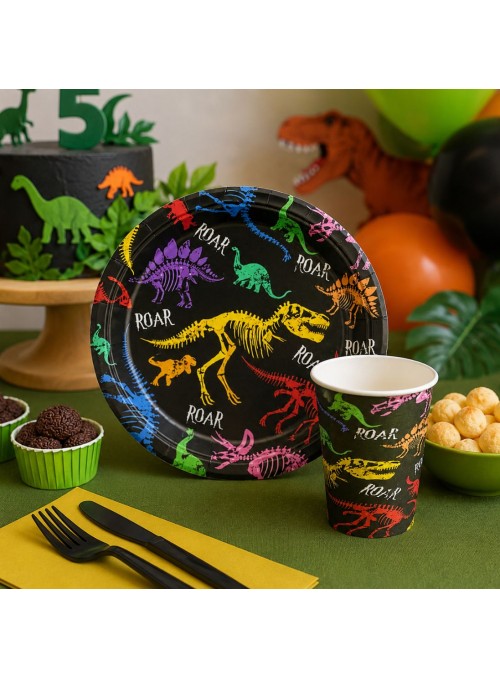 Prato E Copo De Papel Festa Dinossauro Colorido 10 Pratos E 10 Copos