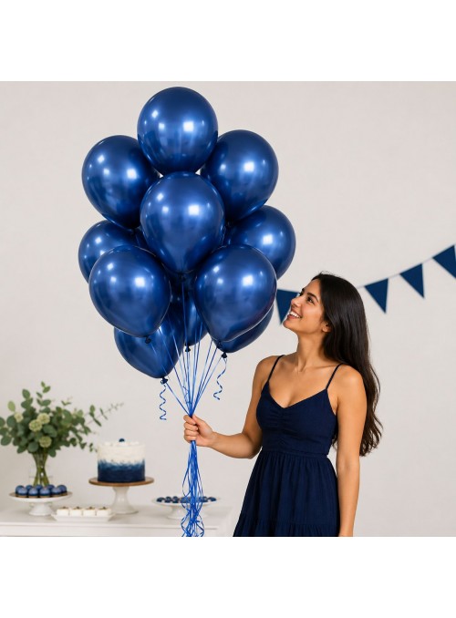 Balões de Látex Azul Safira Metálico 11 Polegadas 28cm São Roque 25 Unidades