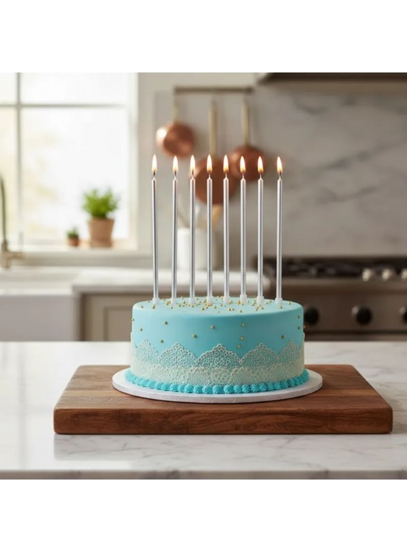 Vela de Aniversário Palito 18cm Metalizada Prata Silver Festas 8 unidades