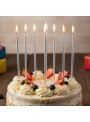 Vela de Aniversário Palito 18cm Metalizada Prata Silver Festas 8 unidades