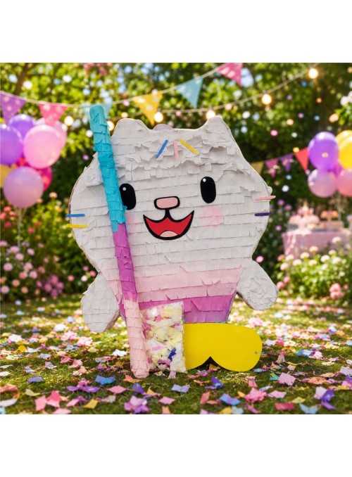Pinhata Gatocake Com Bastão Máscara E Confetes Bam Festas